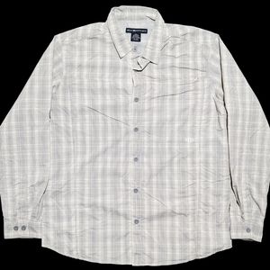 Exofficio Mens XL Long Sleeve Button Down Vented Gray Plaid Fishing Shirt EUC